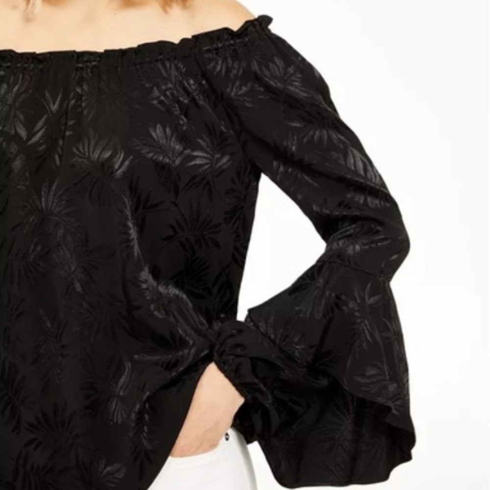 NWT MICHAEL Michael Kors Women’s Embroidered Off-The-Shoulder Peasant Top Black - Picture 3 of 11